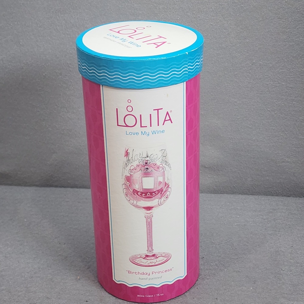 Lolita Wine Glass Pink Birthday Princess Hand Painted Rhinestone‎ 15oz